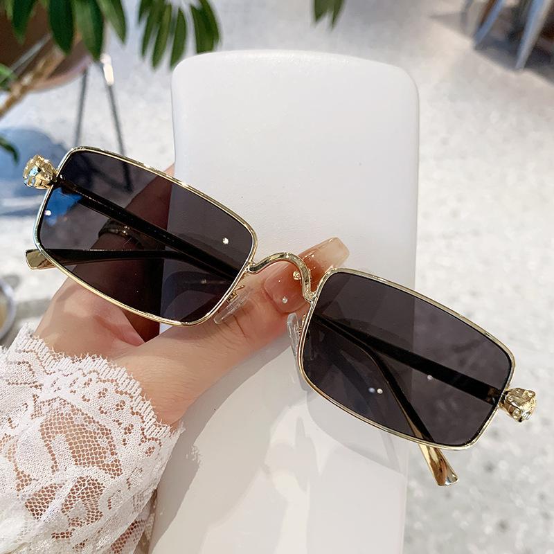 Metal square retro sunglasses men's trendy small lenses sunglasses female Internet celebrity leopard head hip hop personality glasses