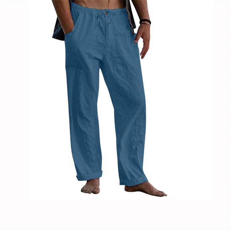 Men's Yoga Drawstring Elasticated Trousers Breathable Comfortable Loose Cotton Linen Pants Summer Beach
