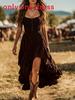 Vestido de Verano Estilo Bohemio con Dobladillo Fruncido y Falda Irregular para Salidas Casuales
