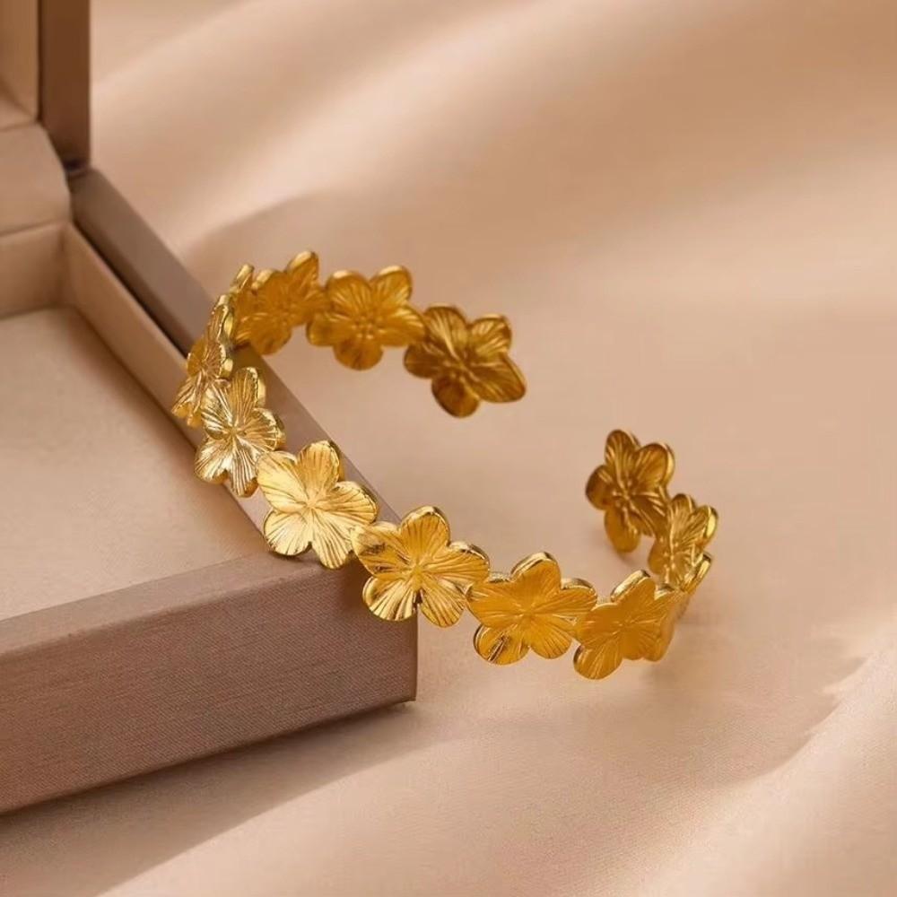 Flower Chunky Cuff Bangle Gold Color Open Cuff Bangle Flower Cuff Bangle Party Accessories Gifts