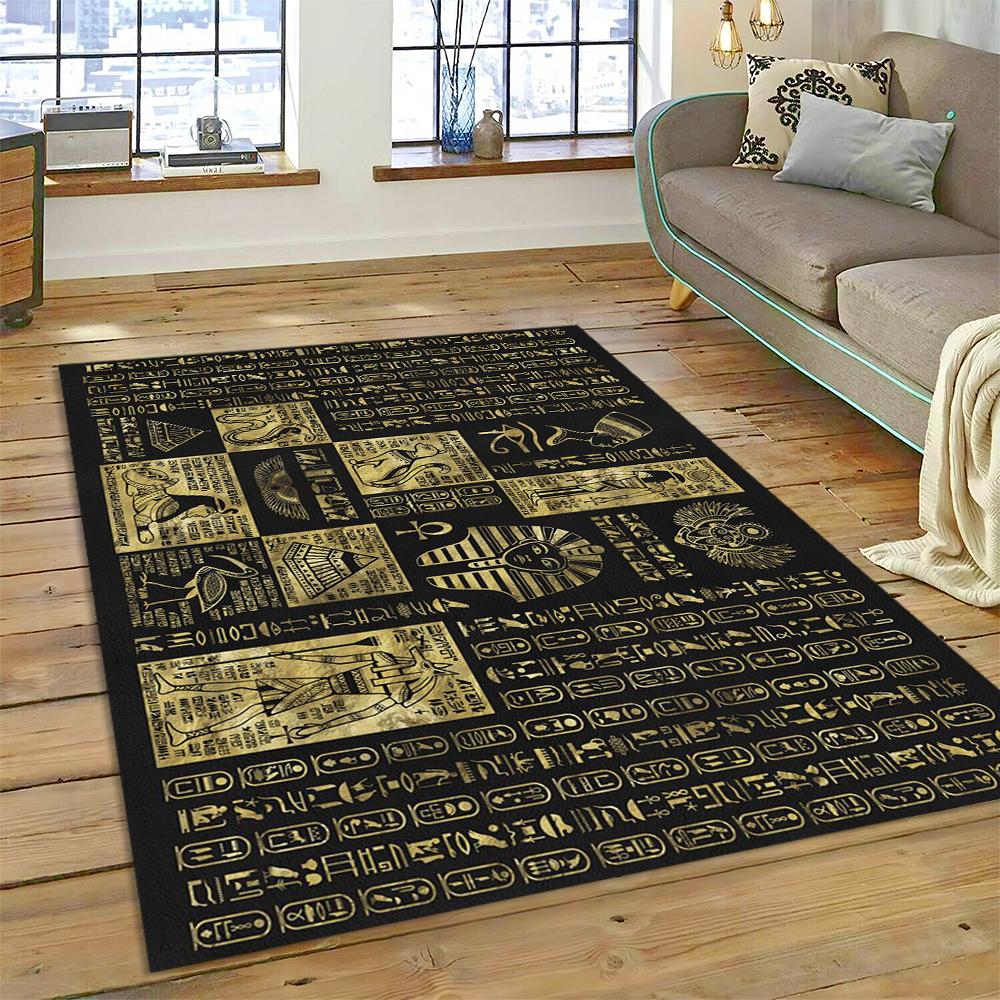 Ancient Egyptian Mythological Ideographic Sign Symbols Carpet Rug for Home Living Room Bedroom Sofa Doormat Decor,Non-slip Mat