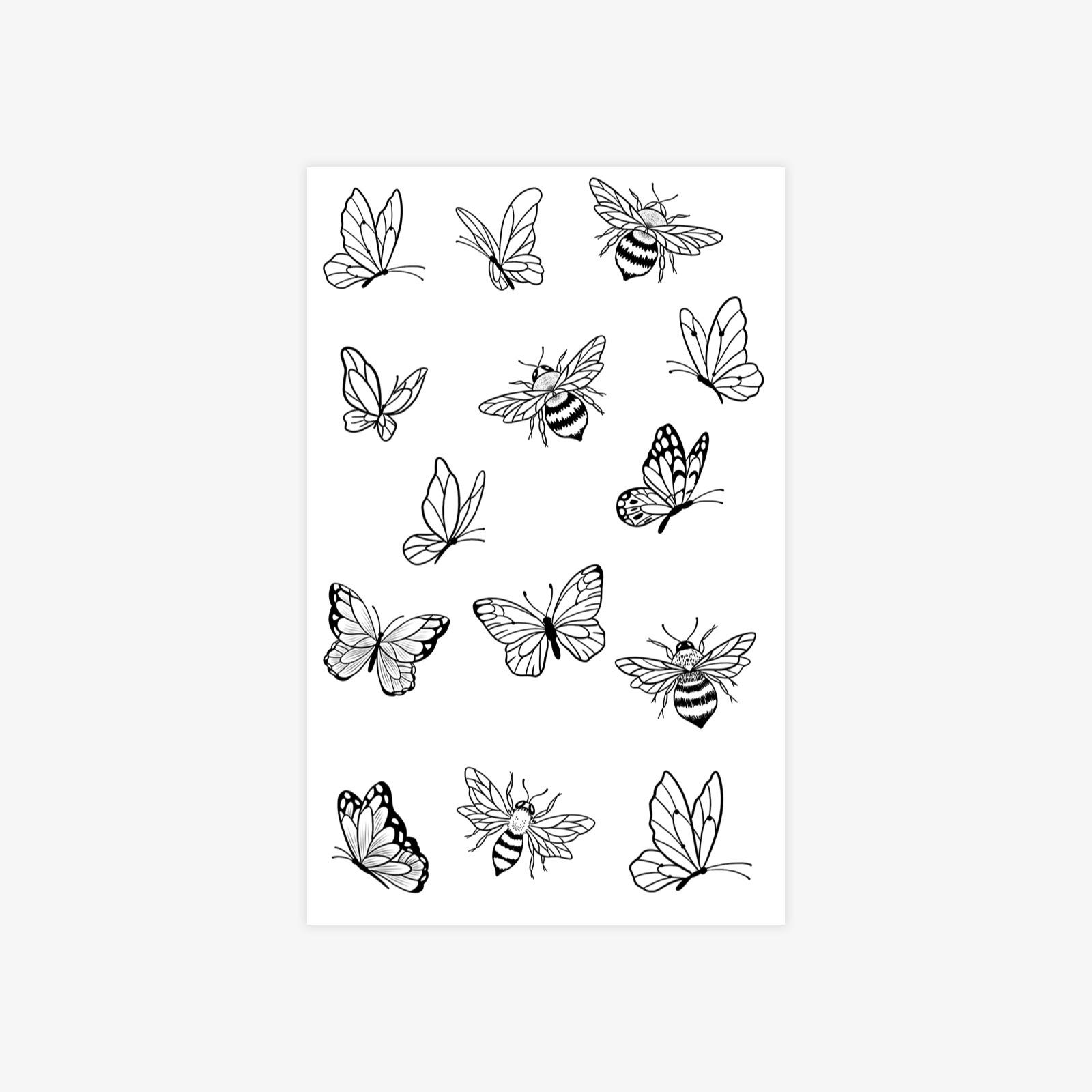 

Tattoo Sticker Butterfly, Bee Disposable Temporary Tattoo Sticker Waterproof Lasting Non-Reflective Men And Women 12*19