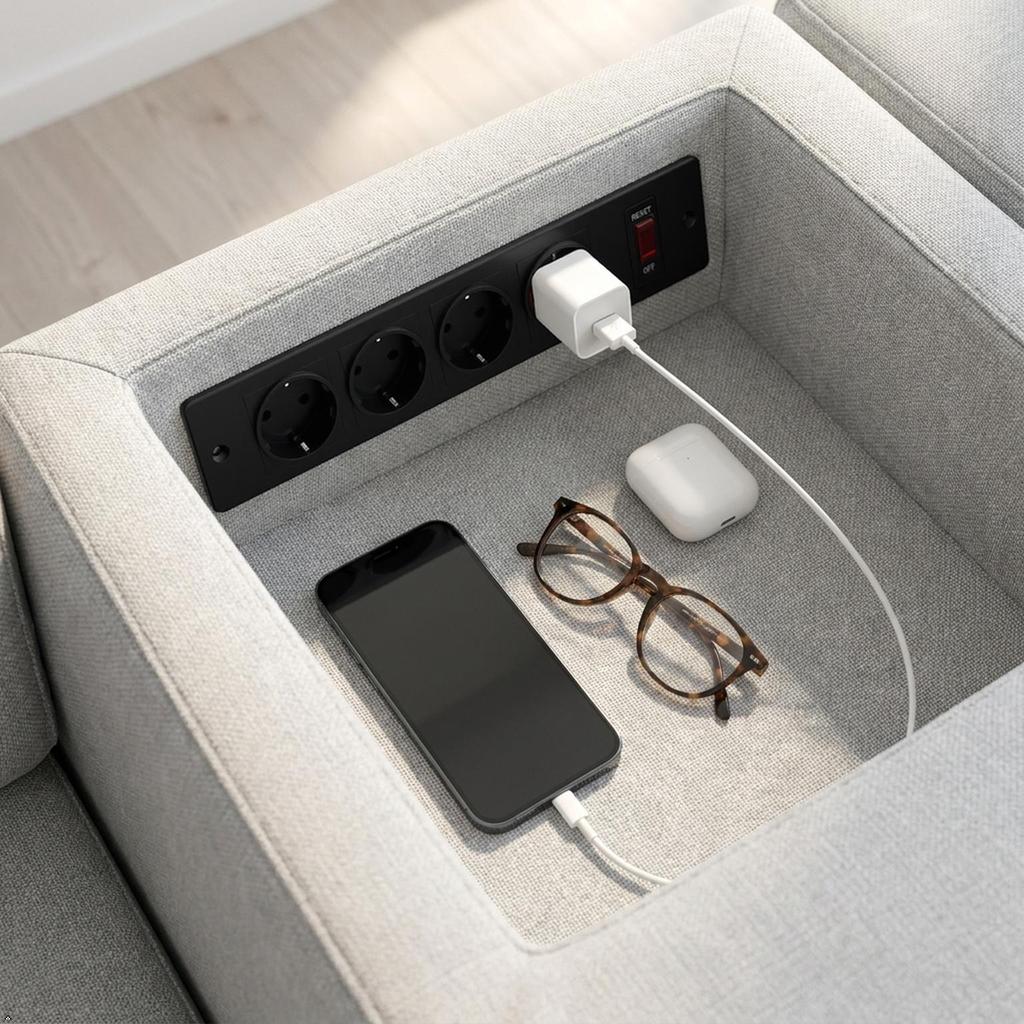 Recessed Power Strip 4 AC Outlets with Overload Protection Switch, Flush Mount Built-in Desktop Power Socket with Extension Cord