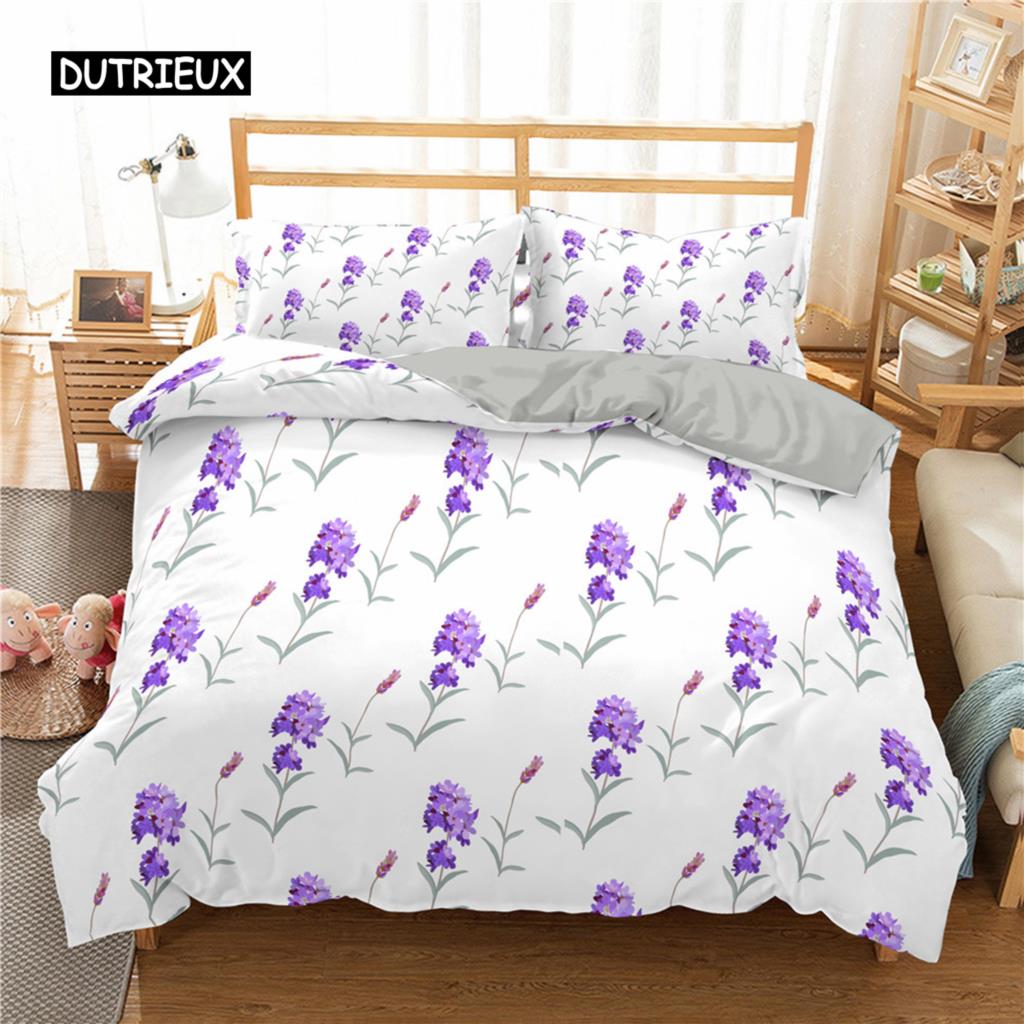 Purple Lavender King Queen Duvet Cover Fantasy Flowers Bedding Set Girls Women Beautiful Romantic Floral Polyester Quilt Cover