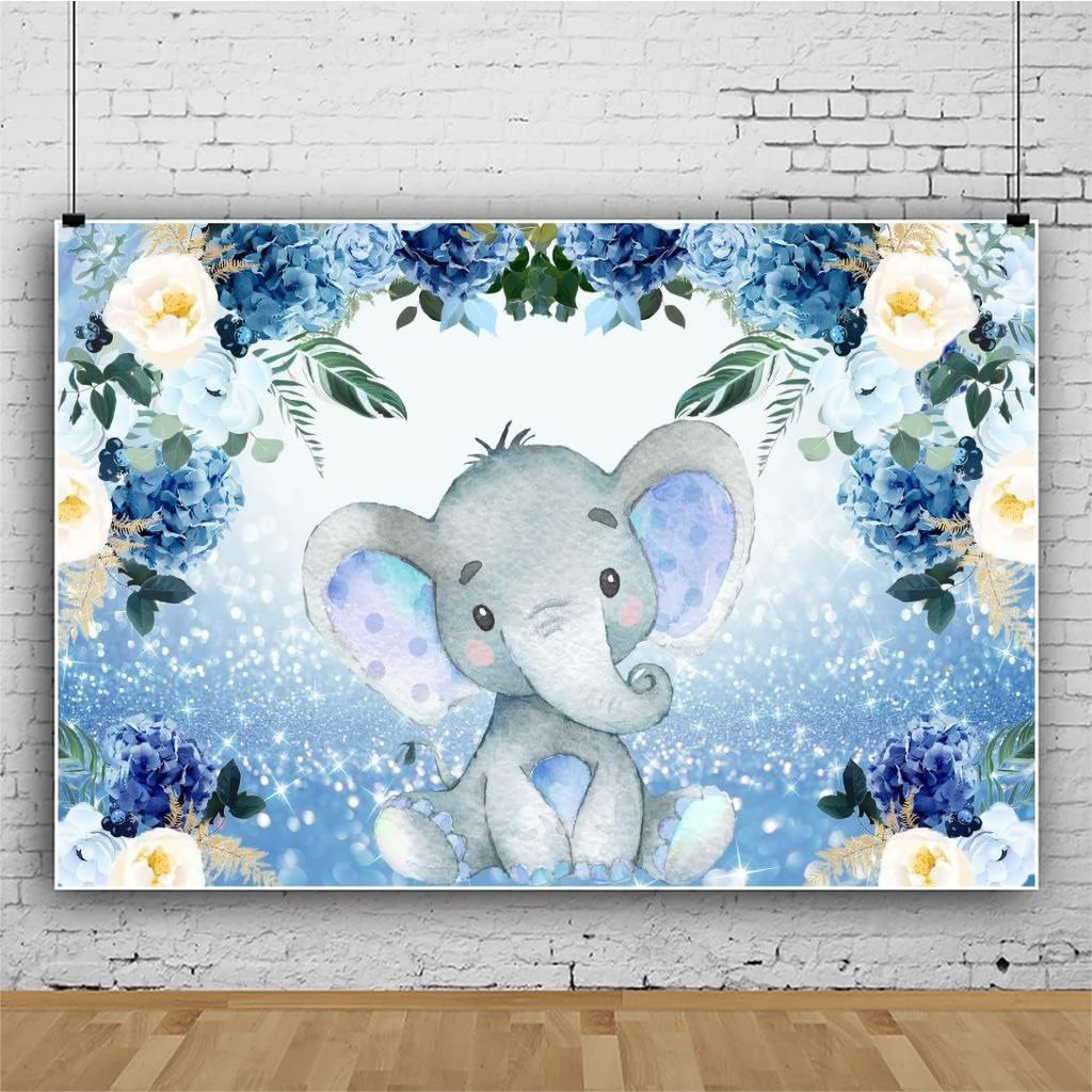 Baby Blue Elephant Birthday Party Photography Background Baby Bath Boy Banner