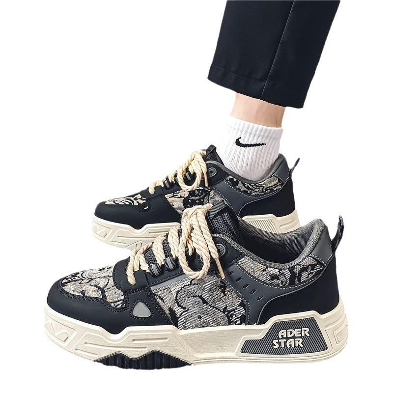 Pánská jarní a letní prodyšná, všestranná, ležérní, designová, nika, desková obuv, mládežnické sportovní, silná podrážka, zvýrazňující outdoorové trendy boty