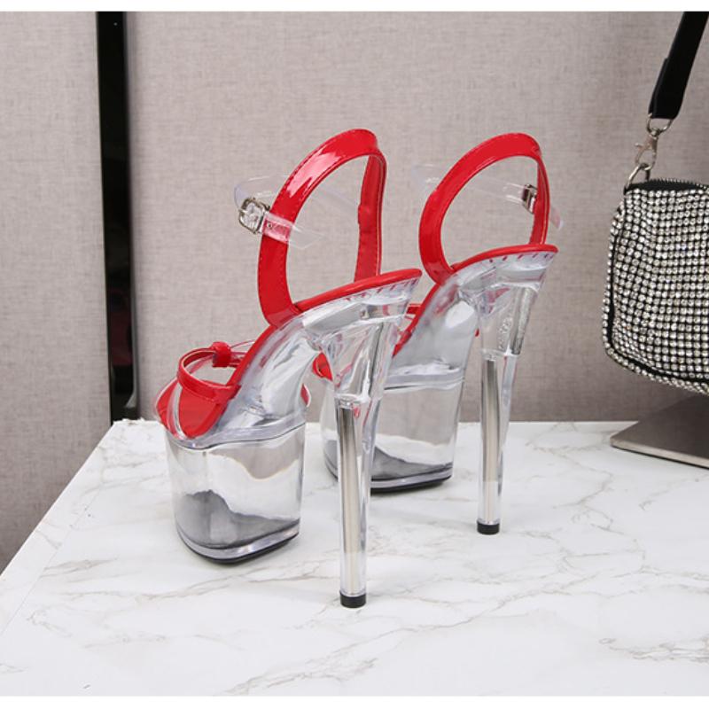 Damenschuhe Stilettos Lackleder Sexy Transparente Schnalle Mode Sandalen 181 Serie 16,5 cm Absatz 7 cm Plattform LFD