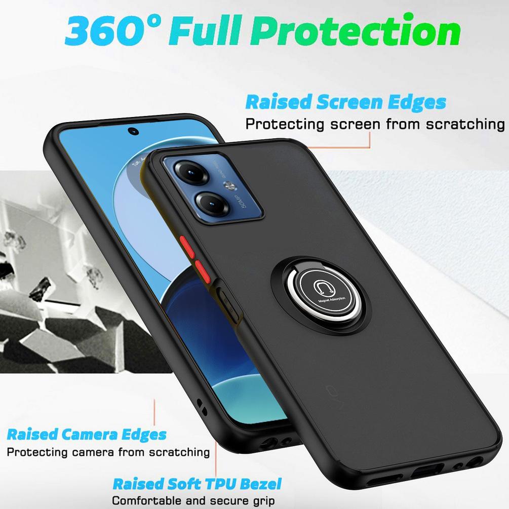 Armor Matte Case for Motorola Moto G14 G04 G04S G24 G54 G84 G53 G23 G13 G52 G42 E14 Cover Ring Magnetic Holder Stand Business Full Protection