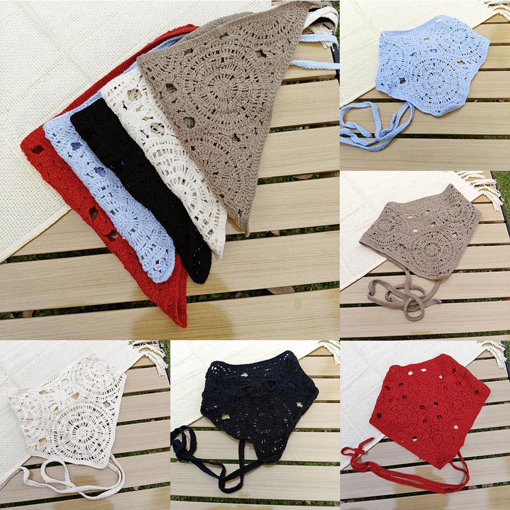 Handmade Crochet Hair Scarf Knitting Half Skirt Butt Curtain Hollow Out Triangle Headscarf Tied DIY Elegant Hair Accessories