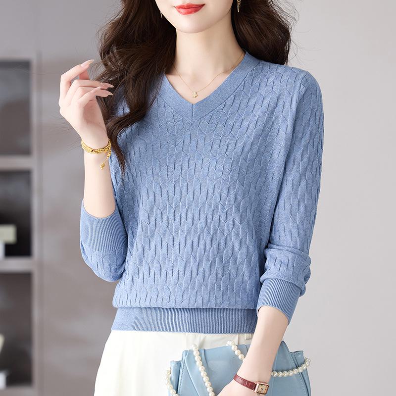 V-Neck Knitted Long-Sleeve Sweater: 2025 Early Autumn Fashion for Women