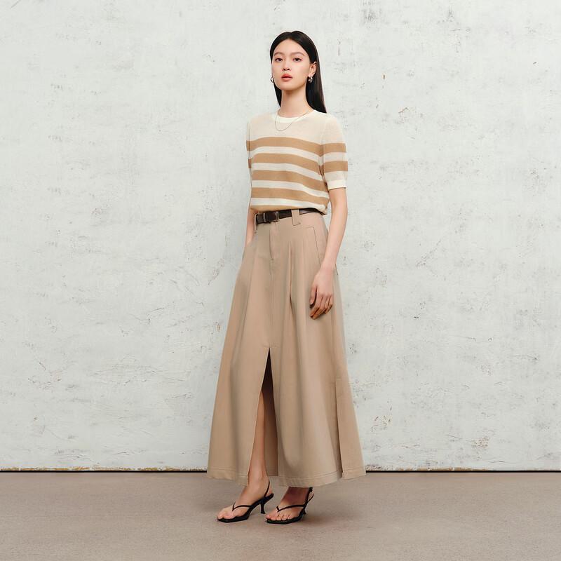 Lyocell Blend Slit A-Line Maxi Skirt