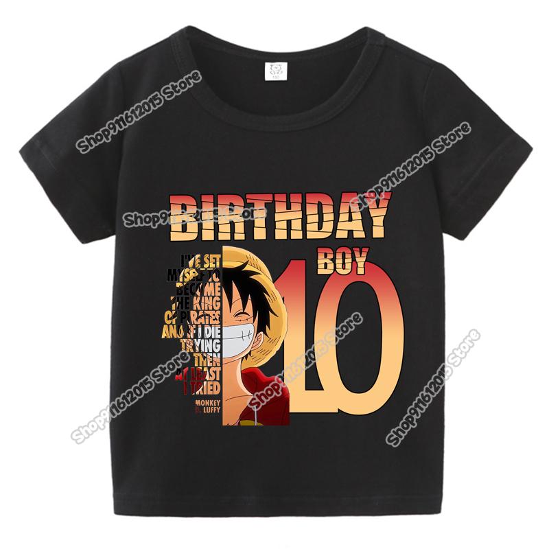 Anime One Piece Boy Number T Shirt Luffy Birthday Clothes Children Short Sleeve Tee Shirts Cartoon Print Summer Toddler Tops