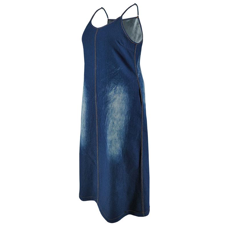 Plus Size Women's Denim Strappy Long Dress