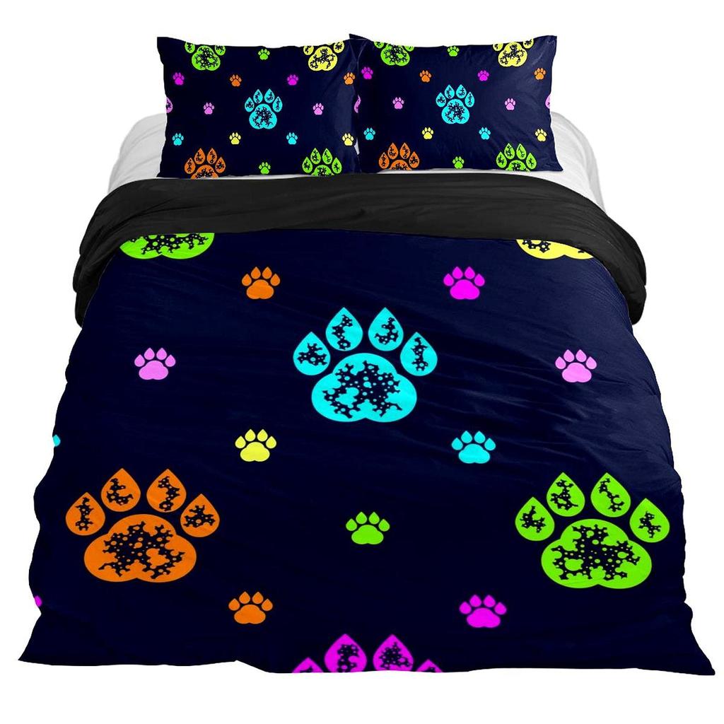 Dog Lover Duvet Cover Hand Drawn Paw Print Doodles Circular Pattern Drawing Style Animals Bedroom Decorations Coral Turquoise