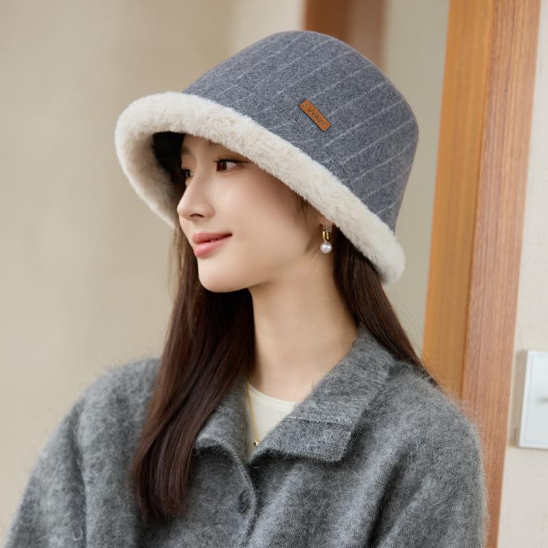 Winter Hat Women's Bucket Hat Striped Fashion Versatile Basin Hat Thickened Thermal Hat Hat for Women, Autumn Winter Versatile Warm Cold Weather Cap