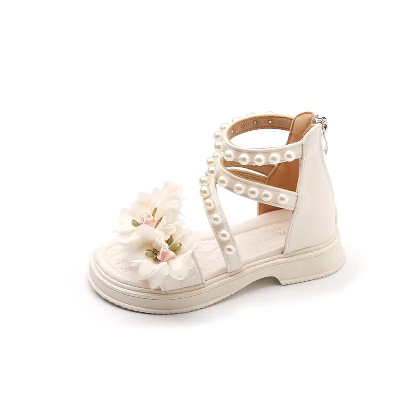 Girls' Sandals 2024 Summer New Flower Fairy Style Princess Shoes for party wedding show Fashion Soft Sole Elegant Beach Shoes