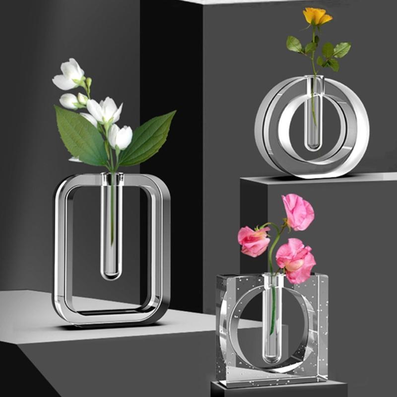 3Pcs Modern Acrylic Transparent Vases Test Tube For Flower Arrangements Hydroponic Plant Home Decors Office Desk Display