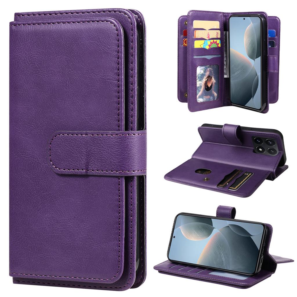 For Xiaomi 14T Leather Case with 10 Card Holder Phone Cover Stand
