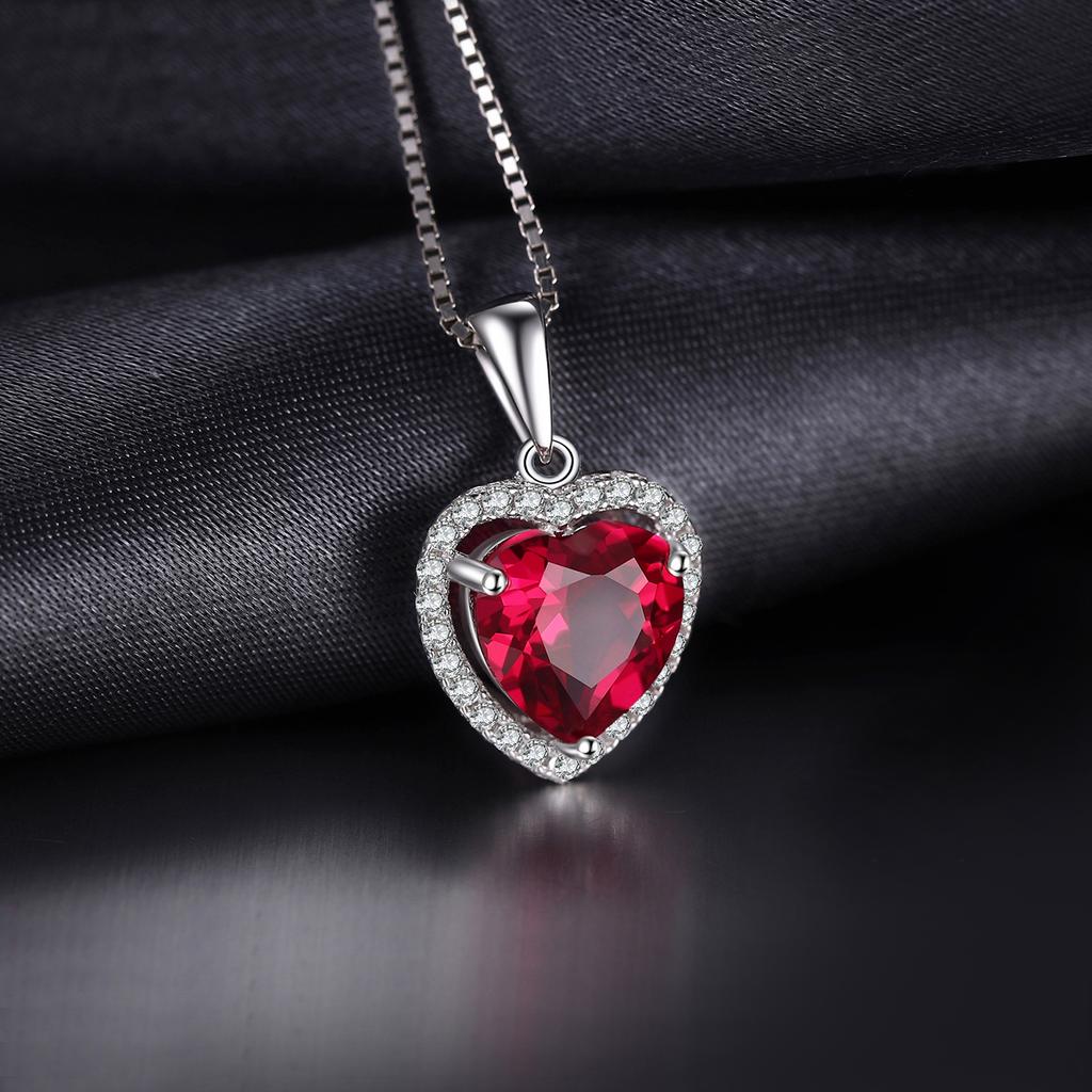 JewelryPalace Heart Love 3.6ct Created Ruby 925 Silver Pendant Necklace for Women No Chain Fashion Fine Jewelry Gift