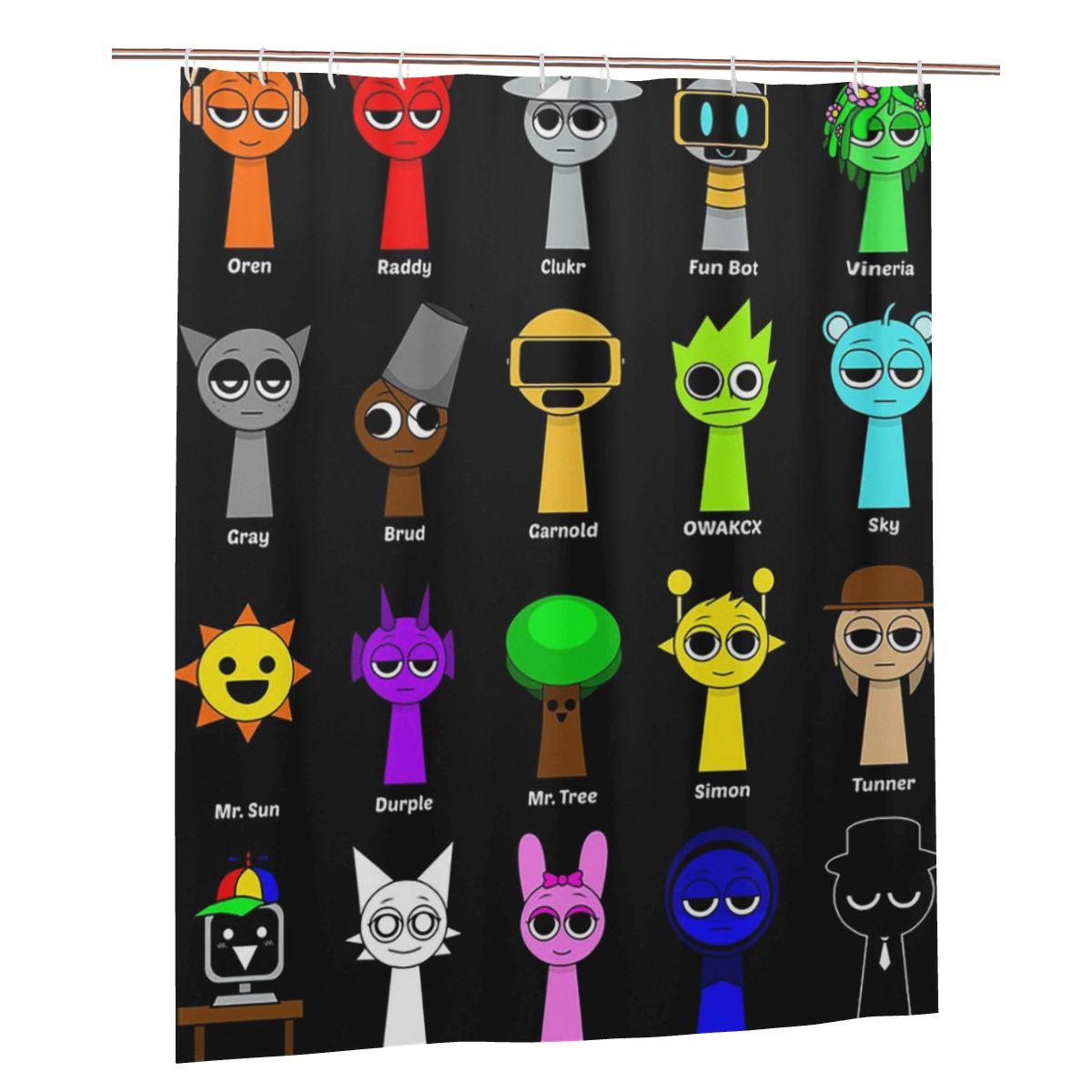 

All My Sprunki Game Toys Shower Curtain Bathroom Polyester Waterproof Bath Curtains With Hooks W60H190(CM)-1 Pcs