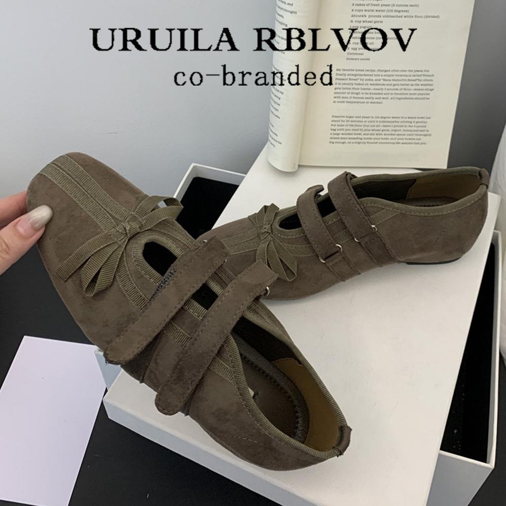 Cowhide version~ Korean niche Mary Jane shoes women's Velcro sports and leisure single shoes bow ballet training shoes