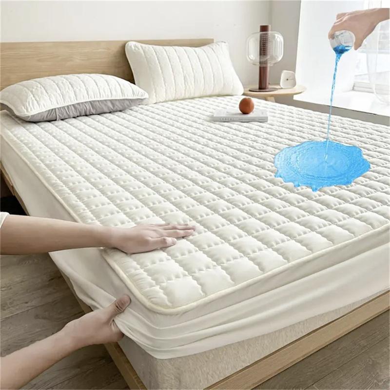 Waterproof High Quality Mattress Cover- Antimicrobial Hypoallergenic Mattress Protector, Noiseless Fitted Sheet Waterproof Thickened Mattress Pad