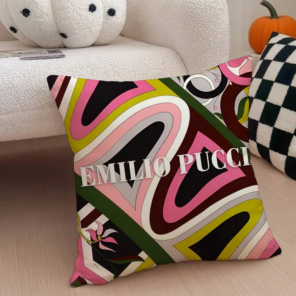 E-Emilio P-Pucci Logo Fashion Pillow Case Anti-dustmite Pillowcase Invisible Zipper Silky Short Plush Sofa Cushion Cover