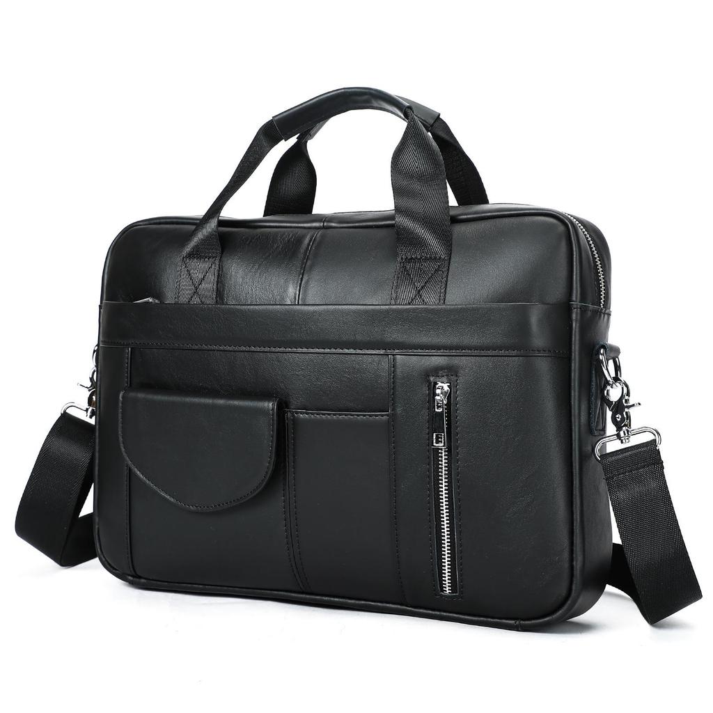 Men's Genuine Leather Briefcase - Top Layer Cowhide Business Tote and Handheld Lawyer Laptop Bag