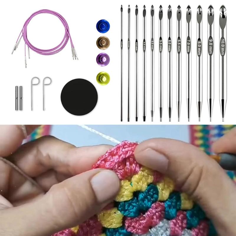 Afghan Tunisian Crochet Hook with Storage Bag Interchangeable Crochet Hook Set 3-10.0mm Carpet Crochet Hook Set
