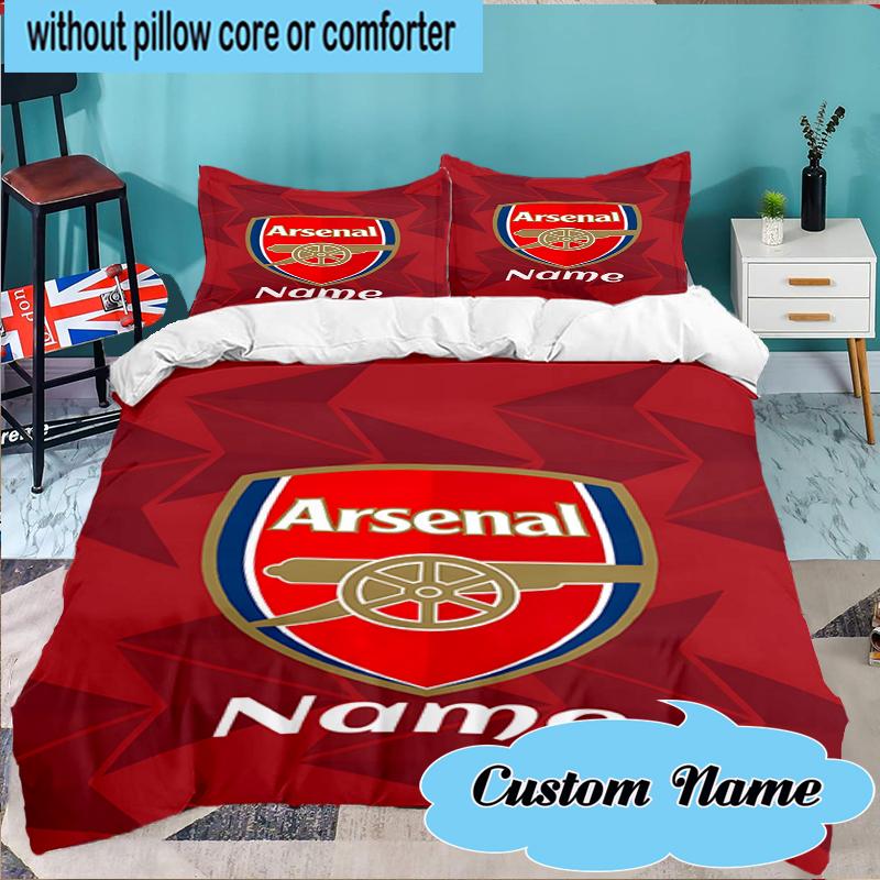 Custom Name Arse-nal Football Crest Bedding Set 3pcs, Bedding Set Including 1pc Duvet Cover And 2pcs Pillowcases for Bedroom, Dormitory Gift