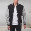 Men Baseball Jacket Stand Collar Long Sleeve Buttons Closure Patchwork Color Coat with Pockets Autumn Winter Fleece Lining Casua