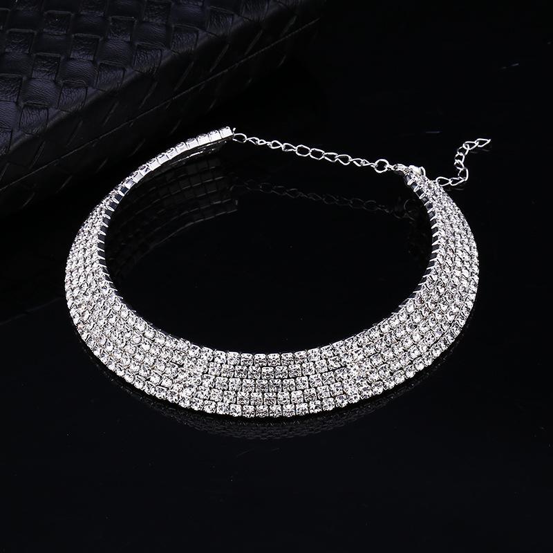 Fashion Jewelry Full Diamond Rhinestone Multi-layer Multi-row Collar Bridal Crystal Collar Short Collar Necklace