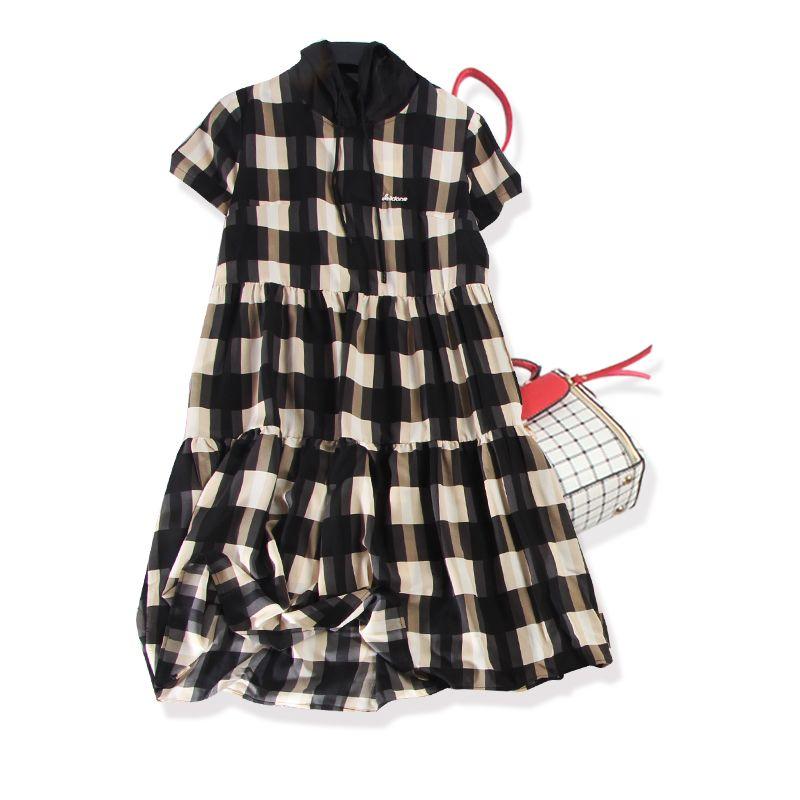 

Молодежное шифоновое платье в крупную клетку по высокой цене в повседневном стиле Green 4XL