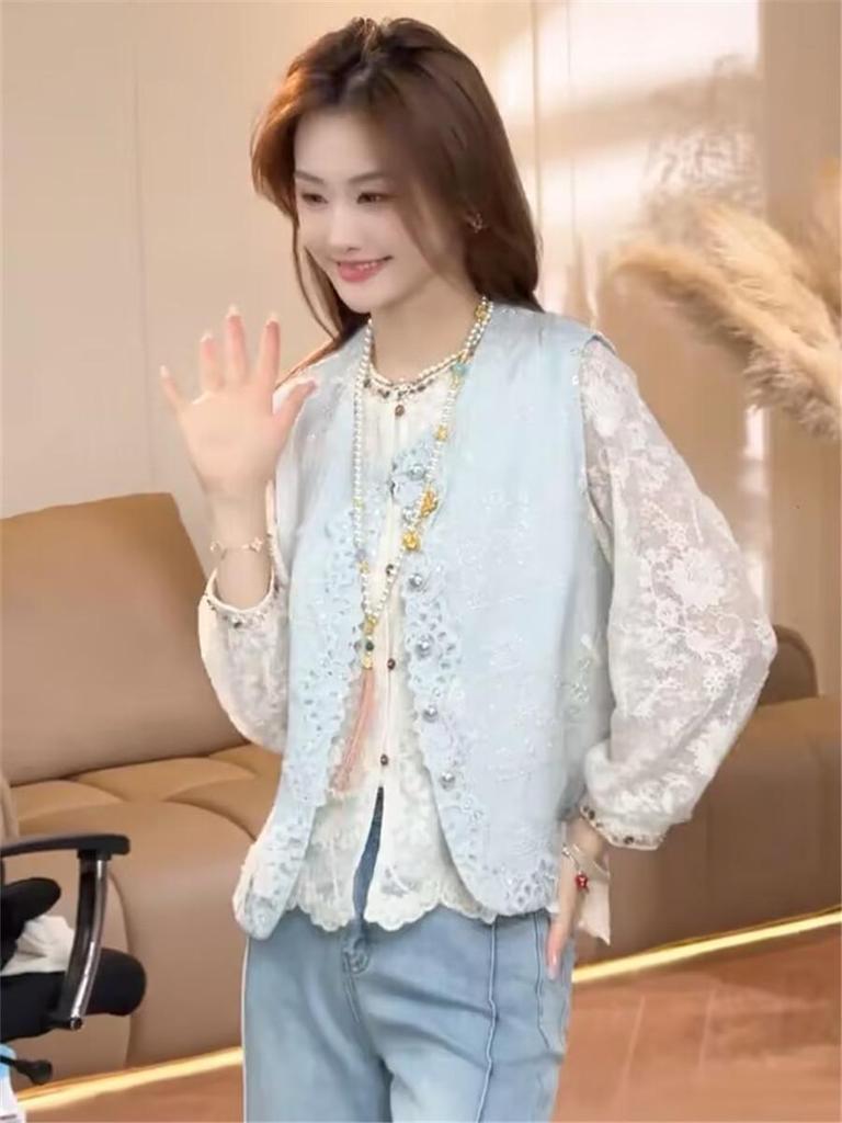 2025 Spring Women's Chinese Jacquard Embroidery Sleeveless Vest