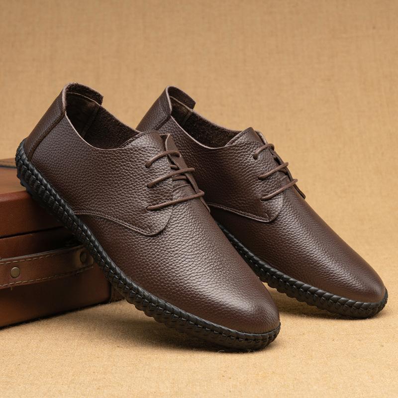 

Men s Casual Rubber Soled Leather Shoes Top Layer Cowhide Lace Up Leather Shoes Flanged Soft Leather Round Toe Single Shoes 38