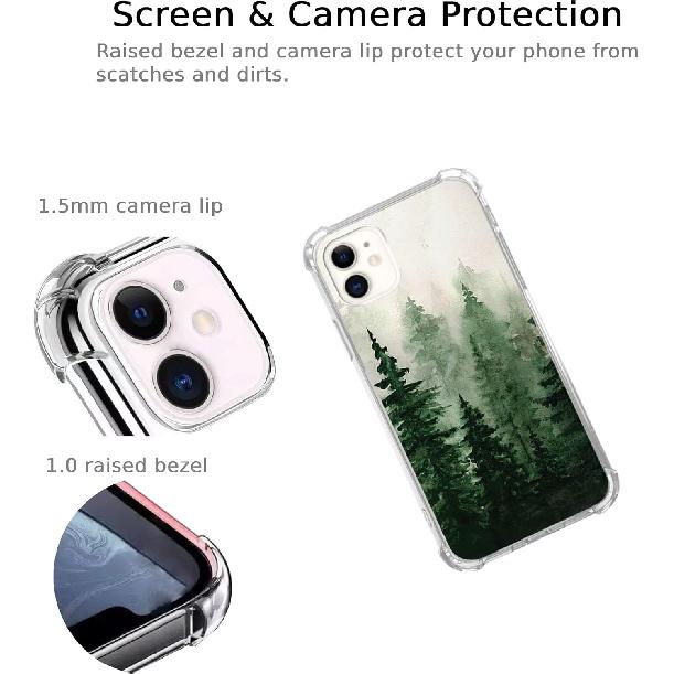 Watercolor Tree Spruce Case Compatible with iPhone 11, Green Forest Nature Art Case for iPhone 11 for Teen Men Women, Trendy Cool TPU Bumper Case