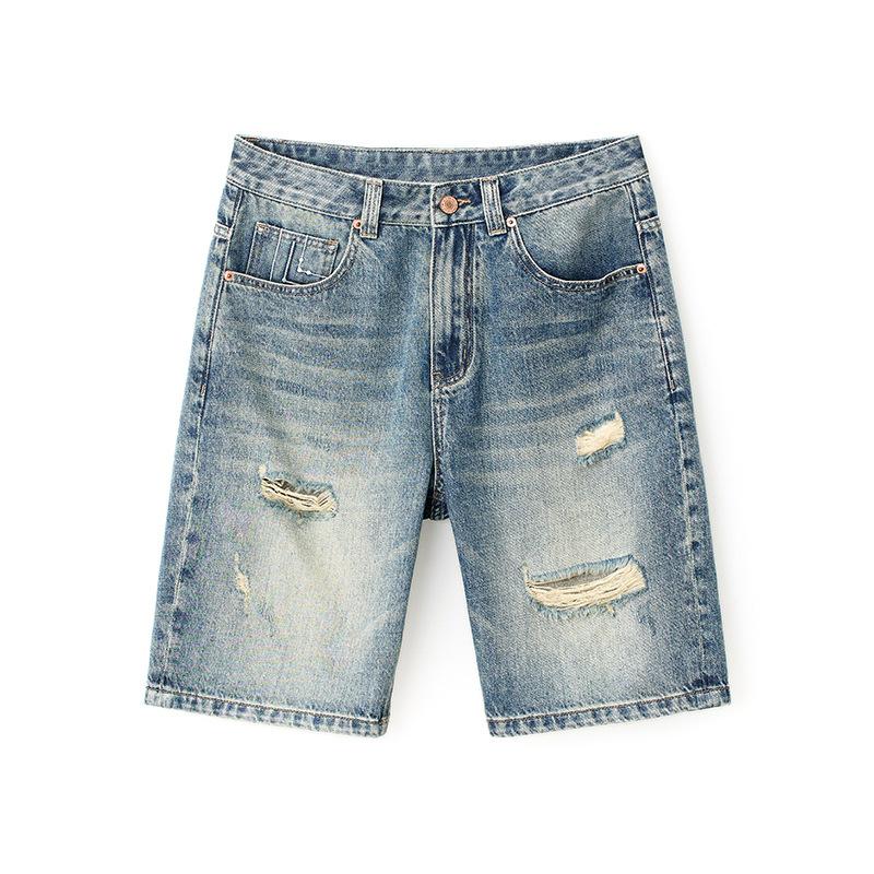 

Летние Новые Рваные Джинсовые Пятиточечные Брюки Универсальные Джинсовые Шорты Японские Свободные Брюки 38 светло-синий