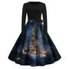 Women's Fashion Casual Round Neck Christmas Print Long Sleeve Dress