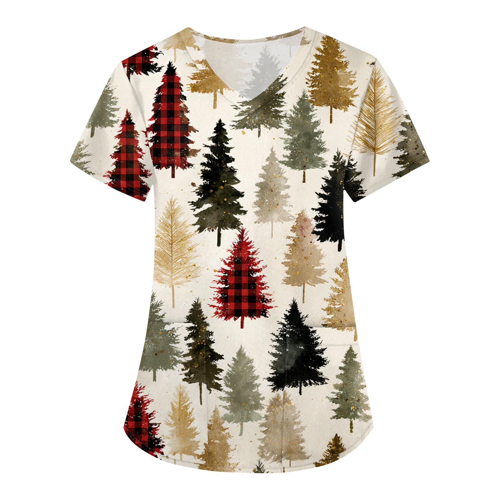 

Женская свободная униформа с V-образным вырезом, короткими рукавами и рождественским принтом XXXXL