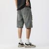 Summer High Street Washing Denim Shorts New Style Ripped Straight Five-point Pants for Men