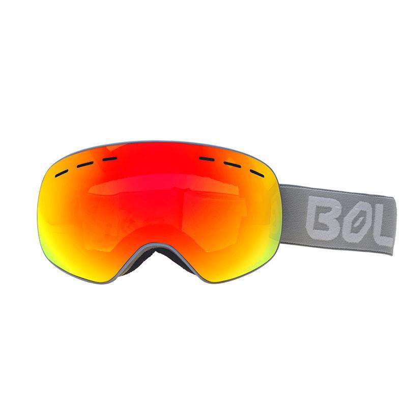 Kids Ski Goggles Double-Layer Anti-Fog Spherical Lens Snowboard Eyewear Winter Sports Protection Gray Frame Full Mirror Red Lens