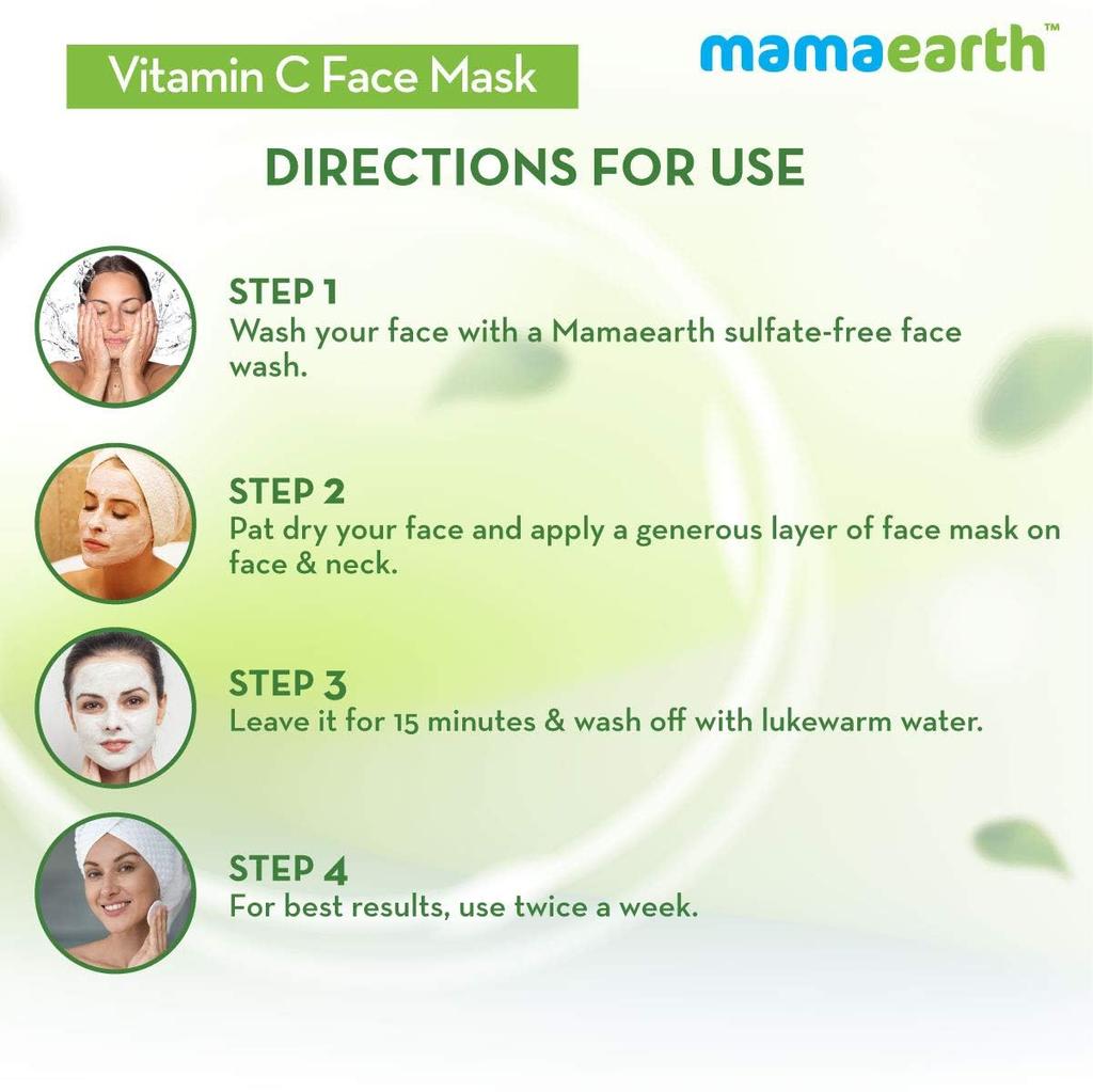 Mamaearth Vitamin C Face Mask For Glowing Skin With Kaolin Clay And Turmeric Extract - Skin Brightening Clay Mask 100g