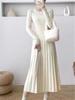 Women's Knitted Long Sleeve Slim Fit Pleated Sweater Dress for Fall & Winter