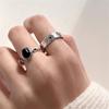 Oval black agate ring, old fashion ring, personalized Korean version ins niche design sense index finger ring