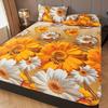 3pcs Golden Sunflower + Butterfly Print Fitted Sheet Set Perfect Fit for Bedroom or Guest Room Use, Bedspread Cover, Mattress Protector, Bedding Set