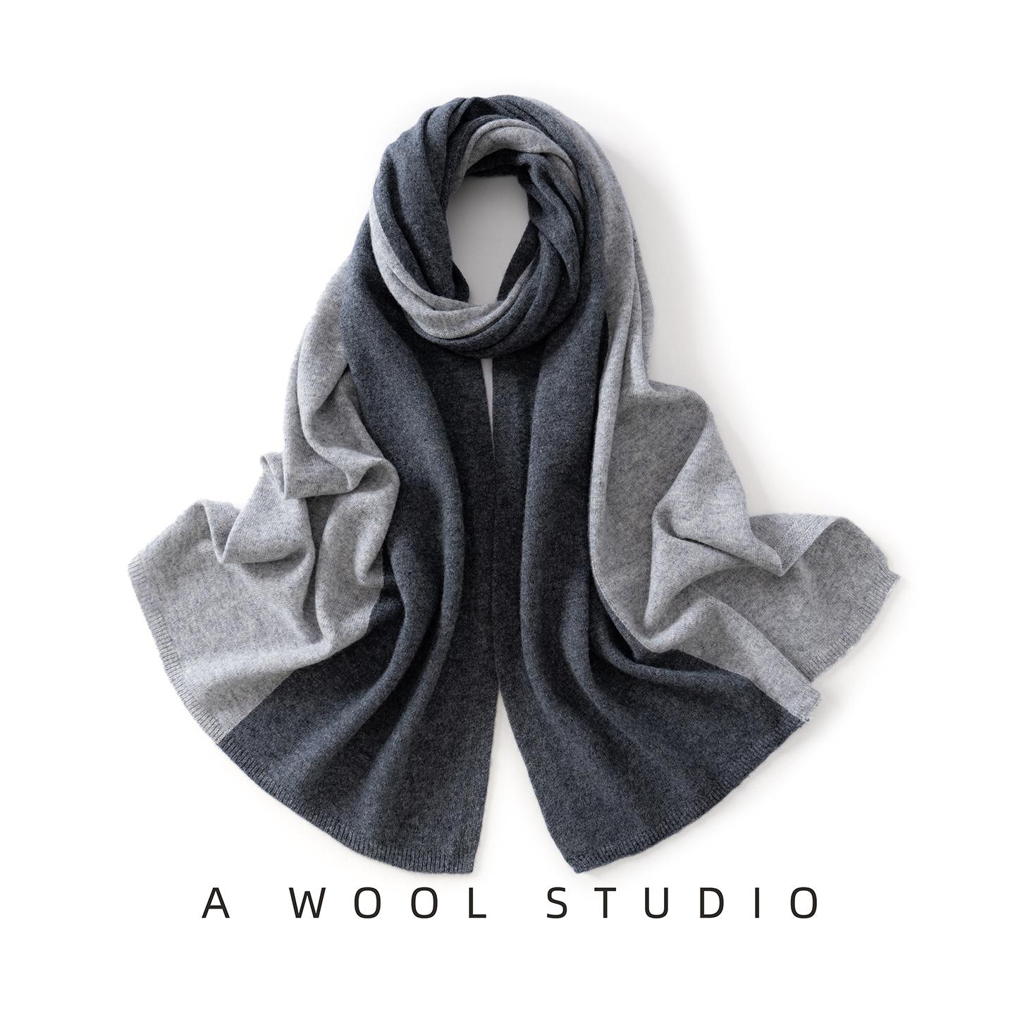 Women 100% Pure Wool Gradient Two-Tone Scarf Knit Winter Warm Soft Stylish Versatile Lightweight Cold Weather Accessory