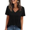Womens' Fashionable And Casual Solid-color Basic V-neck Short-sleeved Top