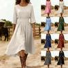 Women Crew Neck Midi Dress Cap Sleeves Casual A Line High Low Hem Vacation Dress
