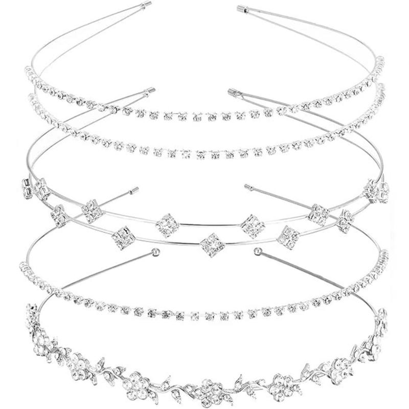 4pcs Glitters Wedding Headbands Rhinestones Hair Accessories for Women Elegant Bridal Party Hairpieces
