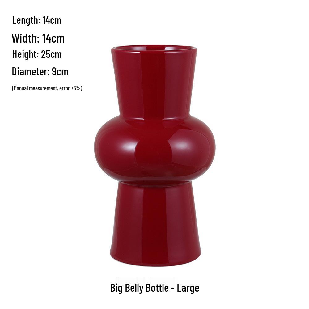 Čínská červená keramická váza ze poloviny století - Novoroční speciální ozdoba pro obývací pokoj nebo svatební aranžmá ze sušených květin